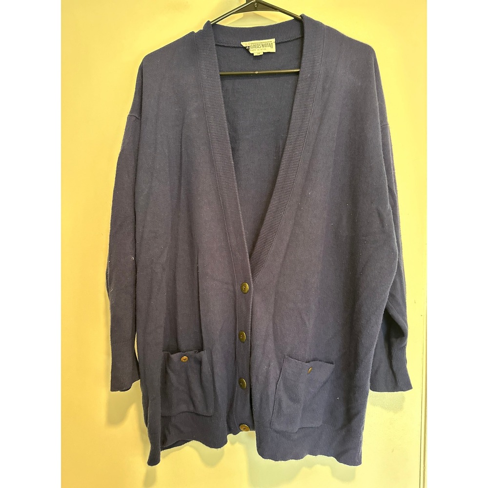 Designers Woman Vintage Oversized Cardigan Sz:3X Navy Blue Knit Made in USA